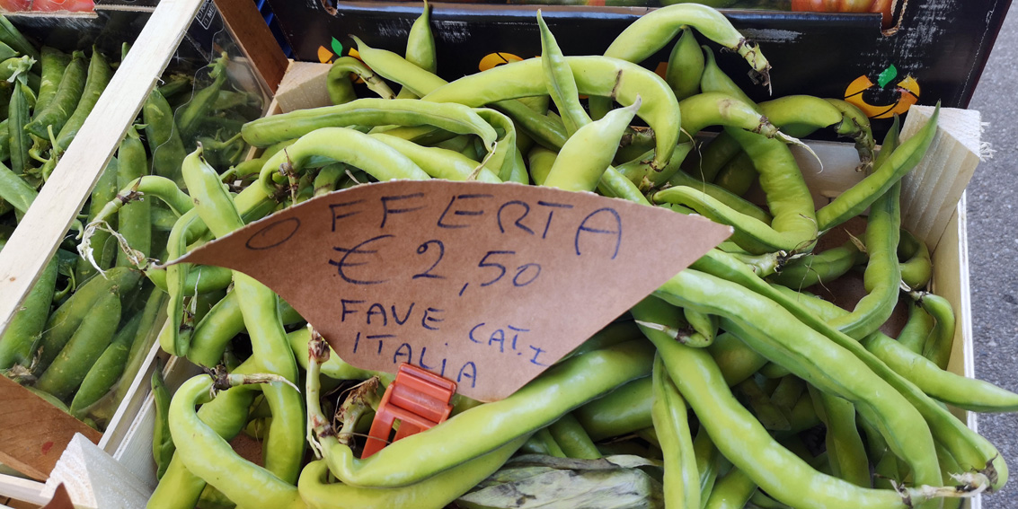 auf dem Markt: fremdes Italien, Fave bzw. Saubohnen, Bild (c) Mischa Reska - kekinwien.at